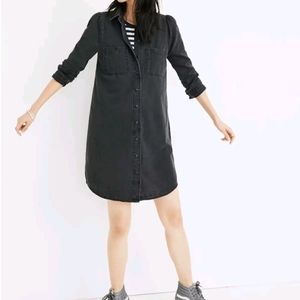 Madewell Black Denim Shirt Dress Large Long Sleeve Pockets Button Up